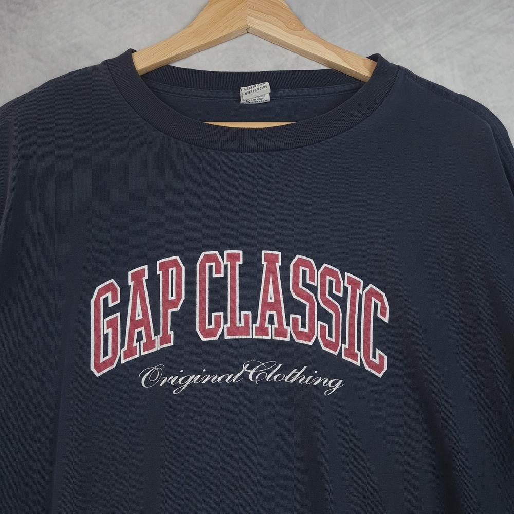 Vintage GAP Shirt Mens Extra Large Navy Blue Classic Spell Out Made in USA 90s - Picture 2 of 16